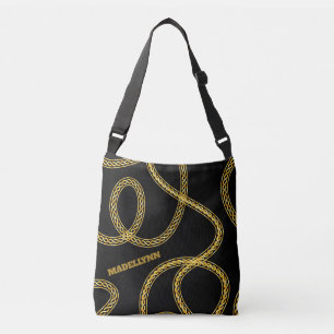 Bolsa Ajustável Corda Torcida Preta e Dourada Moderna Personalizad