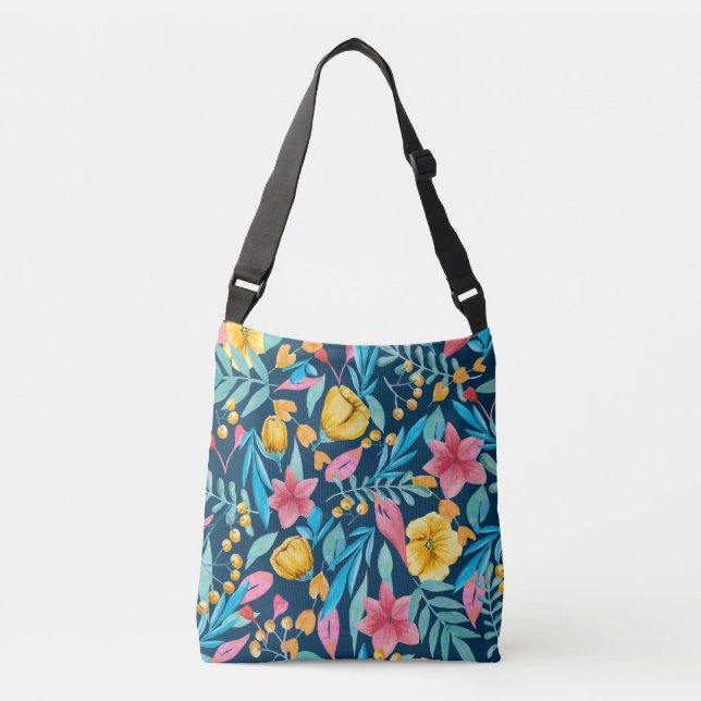 Bolsa Ajustável Cores de água botânica: flores, folhas, ornamento. (Frente)