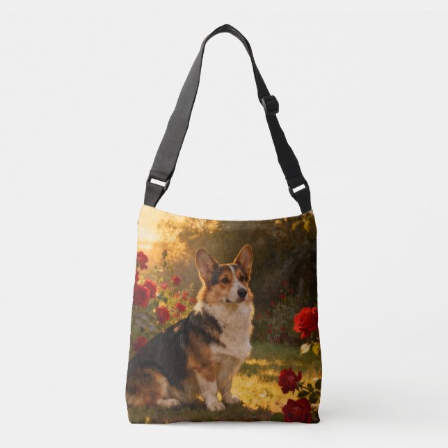 Bolsa Ajustável Corgi nas Rosas I (Frente)