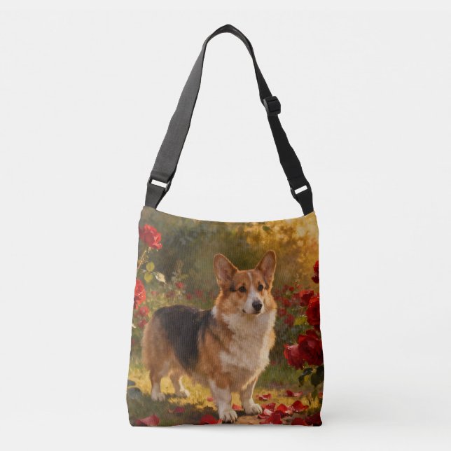 Bolsa Ajustável Corgi nas Rosas V (Frente)