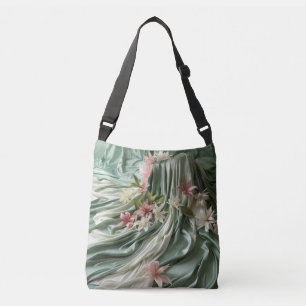 Bolsa Ajustável Cortinas de seda verde, creme e flores rosadas