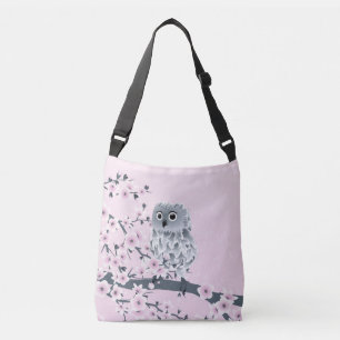 Bolsa Ajustável Coruja E Cereja Flores, Cinzas Rosa