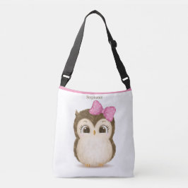 Bolsa Ajustável Coruja Rosa-Rosa Arco Girly Watercolor Nome