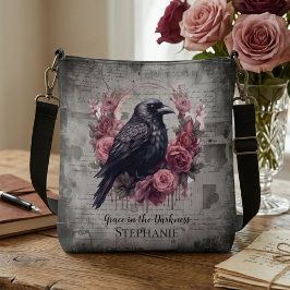 Bolsa Ajustável Corvo Gótico e Rosas Rosas Dark Academia