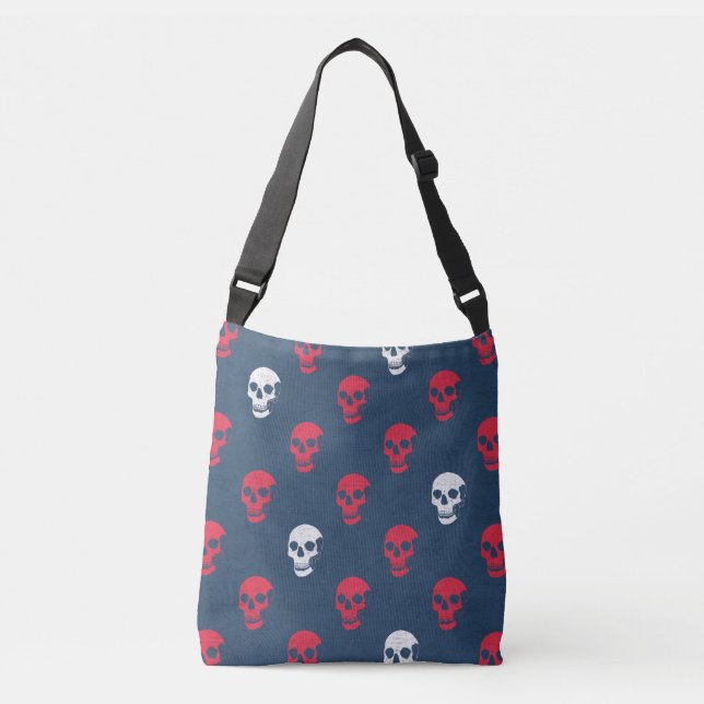 Bolsa Ajustável Crânio anatômico Grungy Polkadots vermelho azul br (Frente)