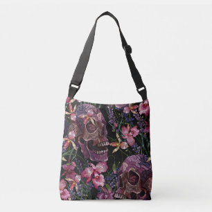 Bolsa Ajustável Crânio bordado: Padrão Orquídeo Gótico
