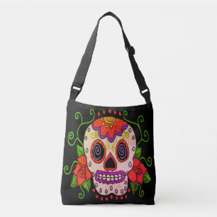 Bolsa Ajustável Crânio de açúcar com Rosa Abstrato de arte
