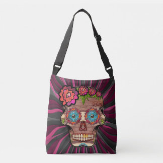 Bolsa Ajustável Crânio em madeira talhada com coroa floral