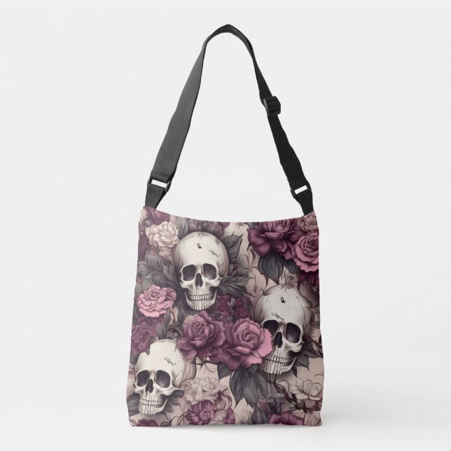 Bolsa Ajustável Crânios Góticos Caem Florais Dark Halloween (Frente)