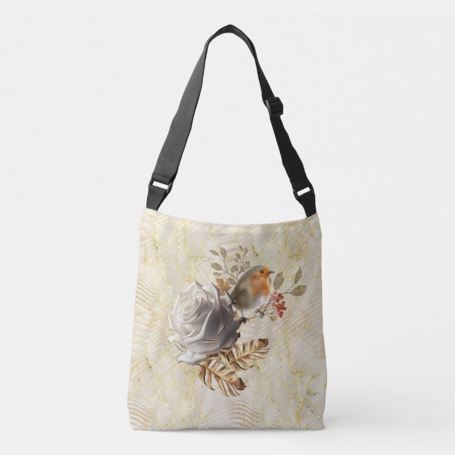 Bolsa Ajustável Creme Ripple Elegante e Bag Crossbody Dourada (Frente)