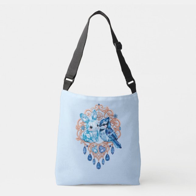 Bolsa Ajustável Crystal Blue Bunny and Blue Jay Heart (Frente)