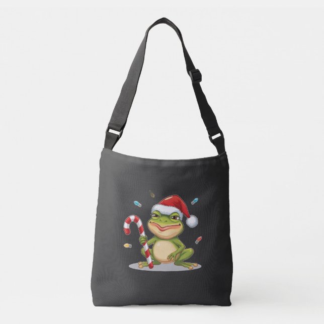 Bolsa Ajustável Cute Christmas Frog With Candy Cane - Funny Holida (Frente)