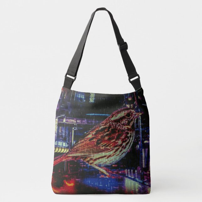Bolsa Ajustável Cyberpunk Sparrow em Neon Cityscape (Frente)