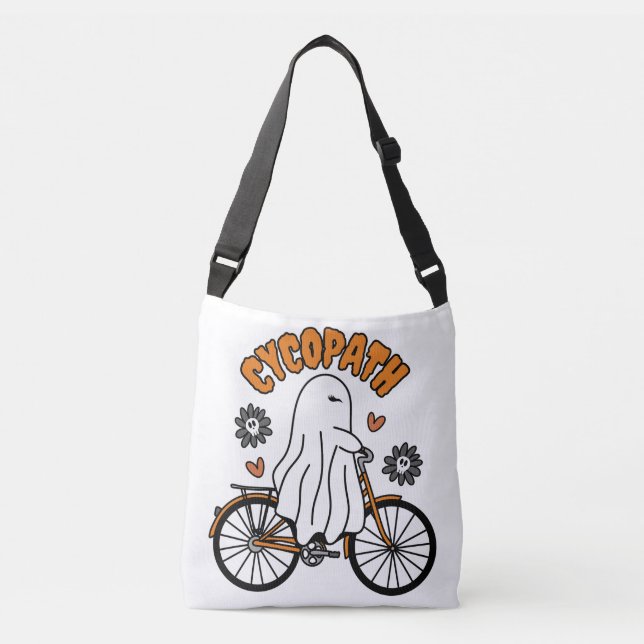 Bolsa Ajustável Cycopath Halloween Ghost on Orange Bicycle (Frente)