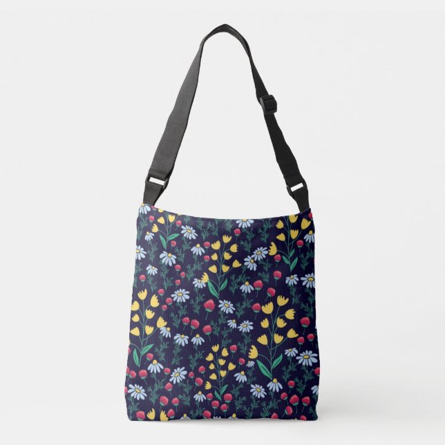 Bolsa Ajustável Daisy and lily floral botanical flower print, (Frente)
