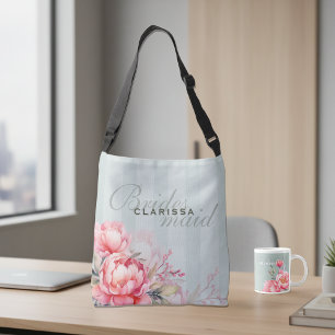 Bolsa Ajustável Dama de Honra de Casamento Peônia Rosa & Verde S