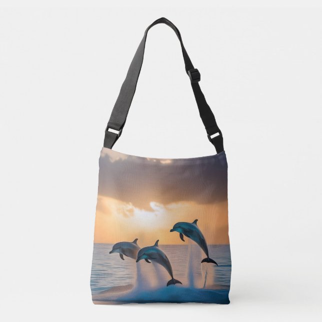 Bolsa Ajustável Dancing in the Dusk: Three Dolphins Leaping  (Frente)