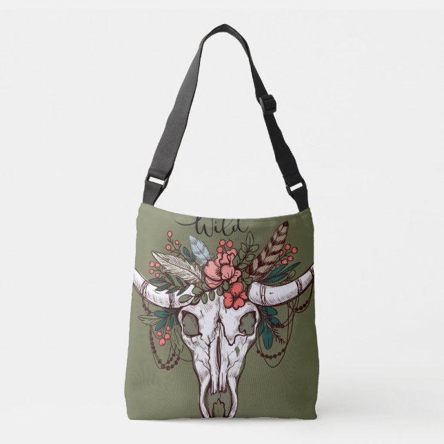 Bolsa Ajustável Deer Skull Floral Flowers Boho Design (Frente)