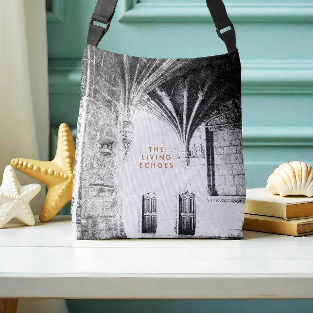 Bolsa Ajustável Desenho da arquitetura gótica em preto e branco (Criador carregado)