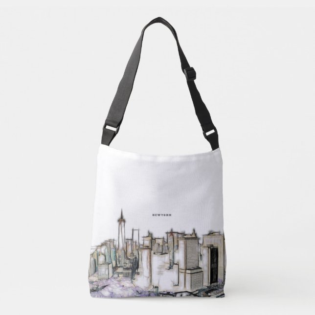 Bolsa Ajustável Desenho De Nova Iorque De Linha Do Skyline Preta E (Frente)