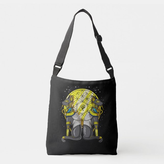 Bolsa Ajustável Deusa Gato Egípcia Bastet Ankh Sagrada Geometria (Frente)