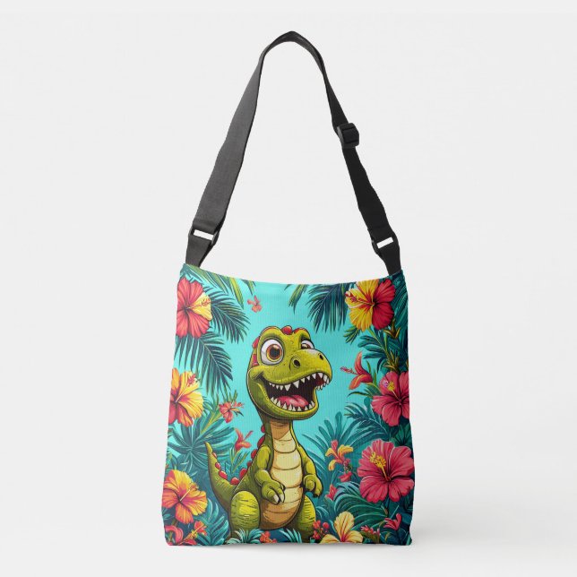 Bolsa Ajustável Dinossauro De Cartoon Cheio Com Flores Tropicais (Frente)