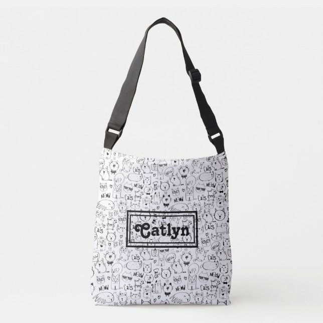 Bolsa Ajustável Dodles de gato, Gatinhos preto e branco engraçados (Frente)