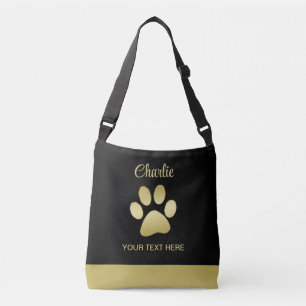 Bolsa Ajustável Dourada pata de cão brilhante sobre fundo negro