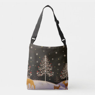 Bolsa Ajustável Dourada Vintage Deer Family em Snowy Christmas For