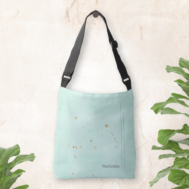 Bolsa Ajustável Douradas manchas Grunge Nome Minimíssimo Azul Clar (Gold stains Grunge Minimalist Name Light Blue Crossbody Bag ©Susanne Sachers - Sunny Mind Design 🌞)