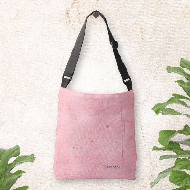 Bolsa Ajustável Douradas manchas Grunge Nome Mínimo Rosa (Gold stains Grunge Minimalist Name Pink Crossbody Bag ©Susanne Sachers - Sunny Mind Design 🌞)