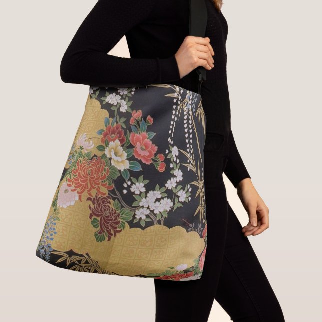 Bolsa Ajustável Dourado e negro Oriental Kimono Floral (Close Up)