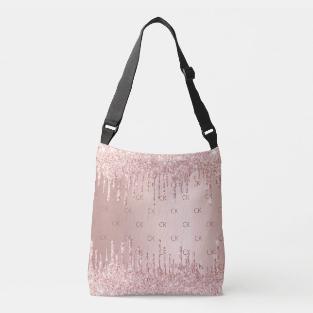 Bolsa Ajustável Dourado rosa brilhante monograma elegante (Frente)