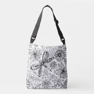 Bolsa Ajustável Dragonfly e flores rabisco