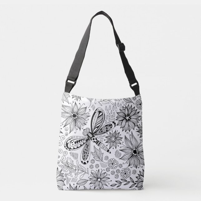 Bolsa Ajustável Dragonfly e flores rabisco (Frente)