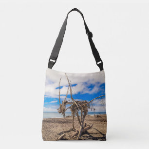Bolsa Ajustável Driftwood trabalho de arte em Hokitika Beach, Nova