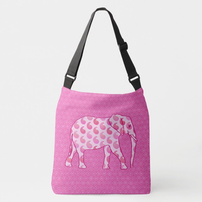 Bolsa Ajustável Elefante de Paisley - rosa-gelo e fuchsia (Frente)