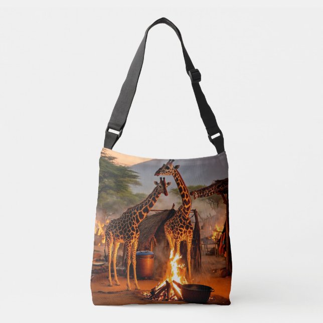 Bolsa Ajustável Elegância na Selvagem: Silhouette majestosa Girafa (Frente)