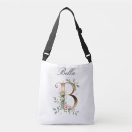 Bolsa Ajustável Elegant Gold Floral Letter B Crossbody Bag