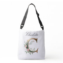 Elegant Gold Floral Letter C Crossbody Bag