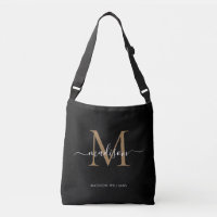 Elegante Black Dourado Monograma Girly Script Name