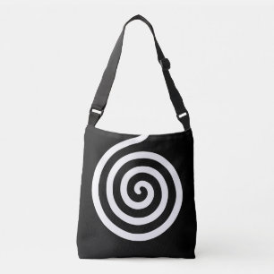 Bolsa Ajustável Elegante Círculo Espiral Abstrato em Preto e Branc