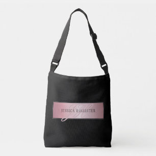 Bolsa Ajustável Elegante coram o nome & as iniciais cor-de-rosa do