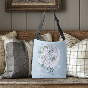Bolsa Ajustável Elegante Dragão de Gelo Branco Rosas Azuis Fantasi