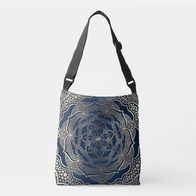 Bolsa Ajustável Elegante Mandala Art Boho Dourado e Marinho Luxo A (Frente)