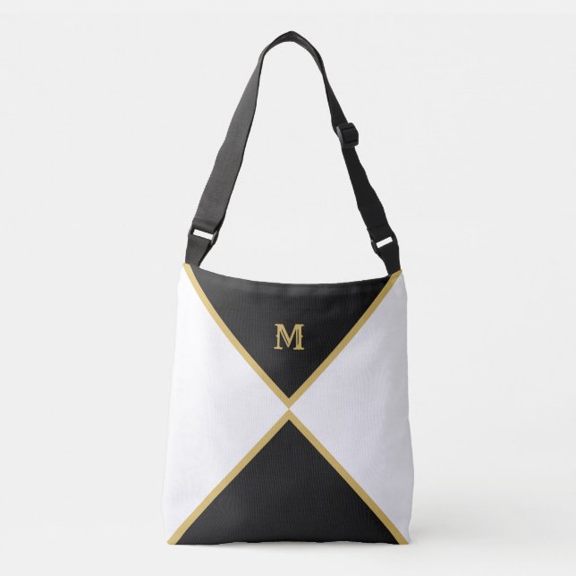 Bolsa Ajustável Elegante Preto, Dourado e Branco (Frente)