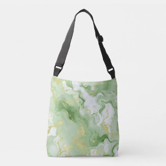 Bolsa Ajustável Elegante Verde Marble Faux Efeito Luminoso Dourado