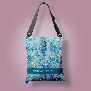 Bolsa Ajustável Elegante vintage azul teal toile de jouy impresso