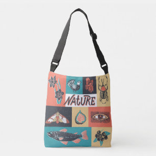 Bolsa Ajustável Elementos Natureza, Ícones de Estilo Retroativo.