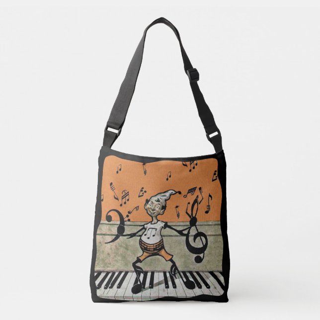 Bolsa Ajustável Elf Com Notas de Música Preta em Piano Keys Orange (Frente)